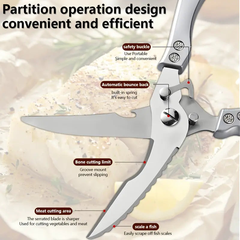Heavy-Duty Stainless Steel Poultry Shears for Effortless Bone Cutting
