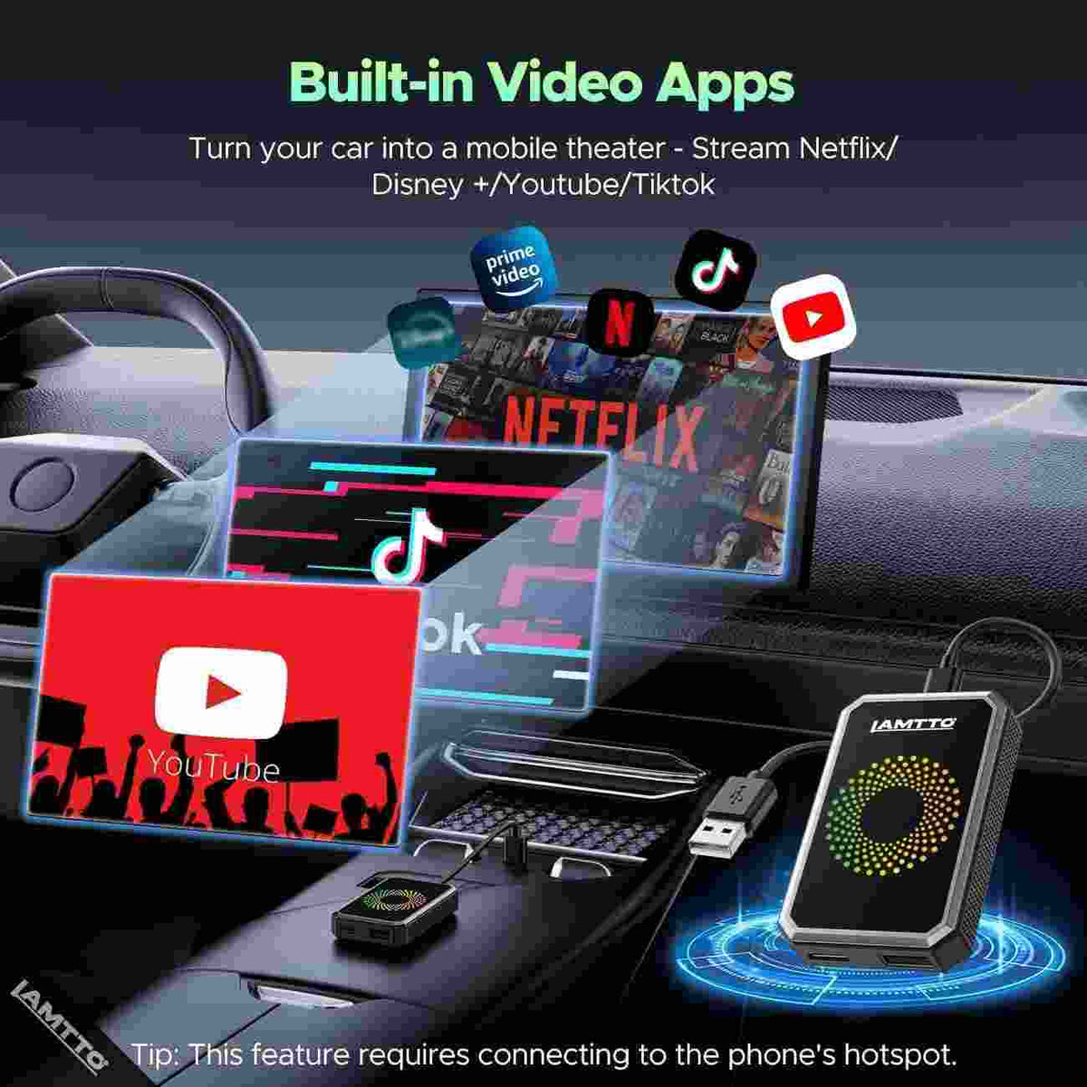 Convert Wired CarPlay to Wireless & Stream HD Video On-The-Go