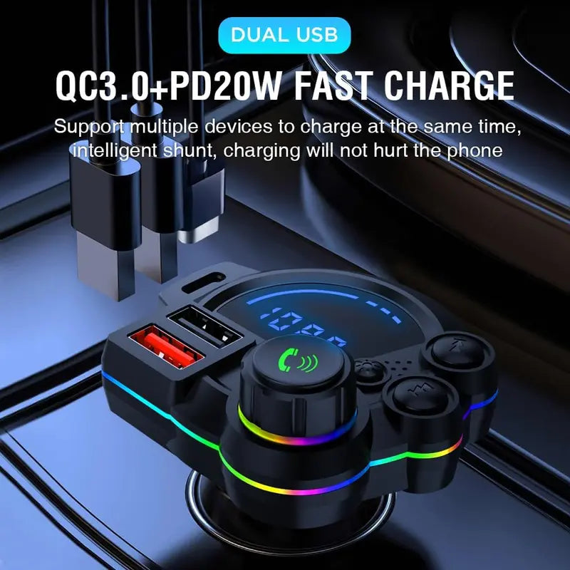Wireless Bluetooth 5.3 FM Transmitter & Fast Car Charger