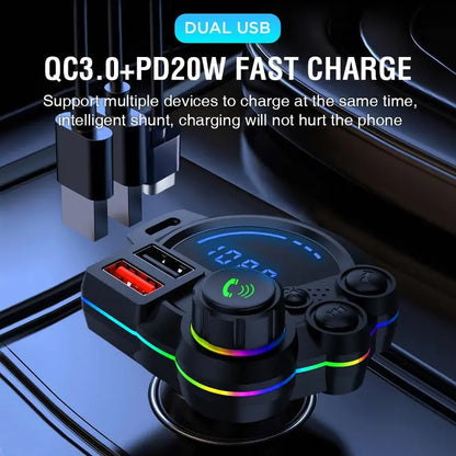 Wireless Bluetooth 5.3 FM Transmitter & Fast Car Charger