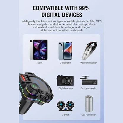 Wireless Bluetooth 5.3 FM Transmitter & Fast Car Charger