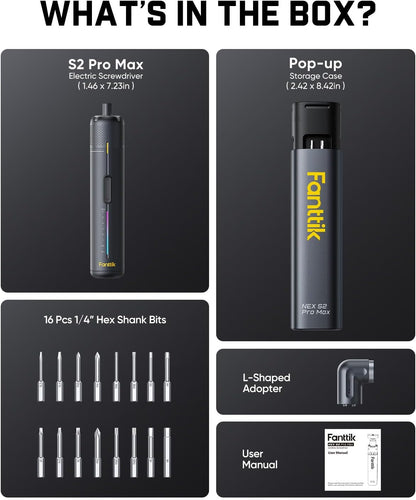 Precision Cordless Electric Screwdriver Set with Right Angle Adapter