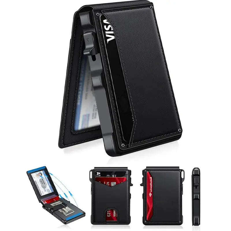 Pop-Up RFID Blocking Minimalist Leather Wallet