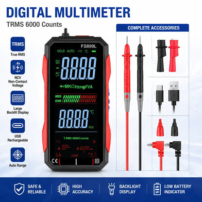 Smart Digital Multimeter with True RMS & Rechargeable Display