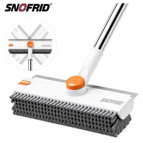 3-in-1 Floor Scrub Brush with Squeegee & 180° Rotating Long Handle
