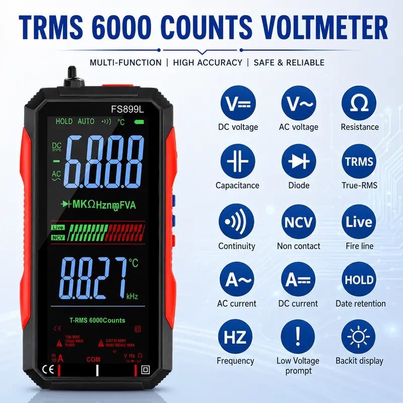 Smart Digital Multimeter with True RMS & Rechargeable Display