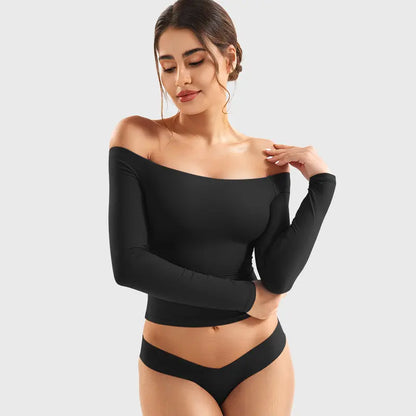 Double-Lined Off Shoulder Long Sleeve Tops for Women Slim Fit Going Out Shirts