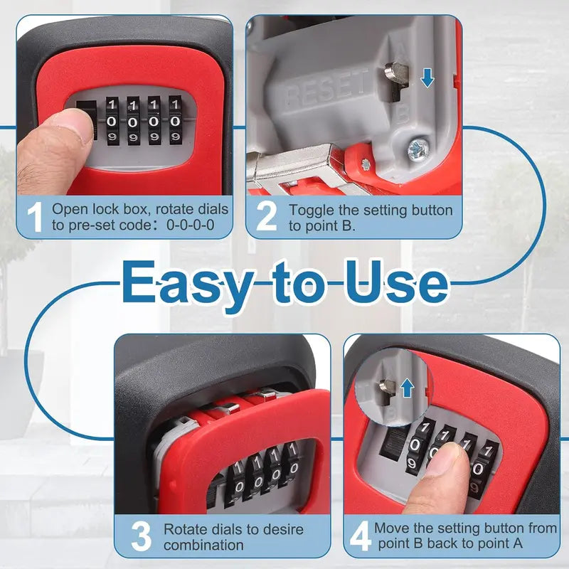 Heavy-Duty Weatherproof Key Lock Box with Resettable 4-Digit Combination