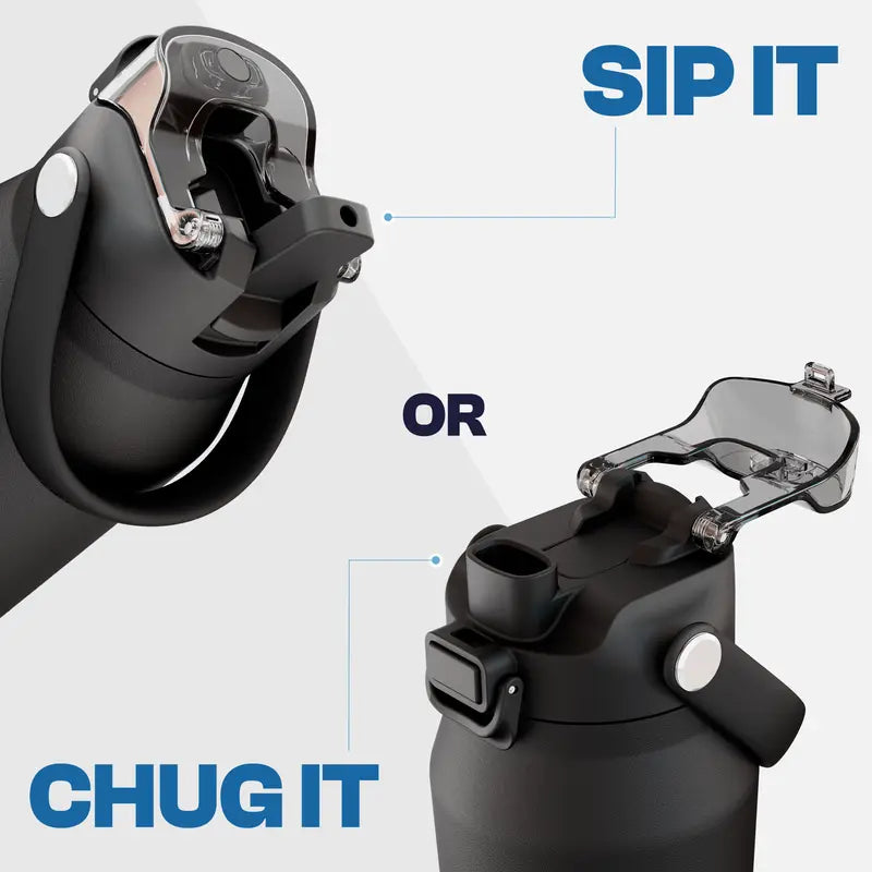 32oz Dual-Lid Insulated Stainless Steel Water Bottle — Sip & Chug in One