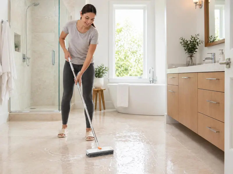 3-in-1 Floor Scrub Brush with Squeegee & 180° Rotating Long Handle