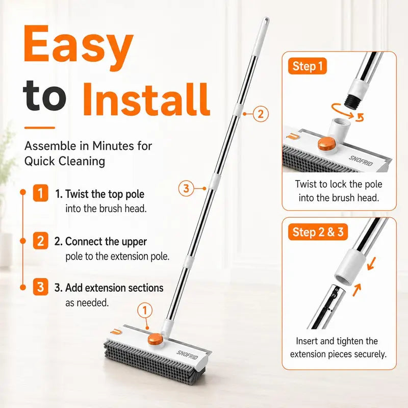 3-in-1 Floor Scrub Brush with Squeegee & 180° Rotating Long Handle