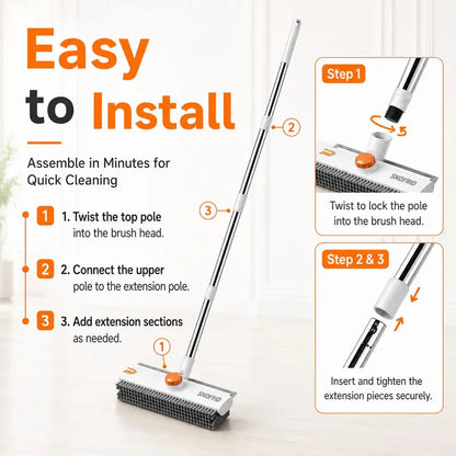 3-in-1 Floor Scrub Brush with Squeegee & 180° Rotating Long Handle