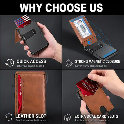 Pop-Up RFID Blocking Minimalist Leather Wallet